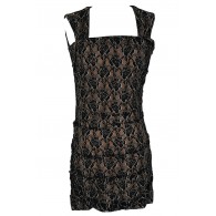 Metallic Lace Fitted Bodycon Dress in Black/Nude
